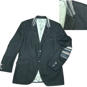 Holland Esquire Mens 44 Wool Blend Blazer Elbow Patches Pick Stitch Customized